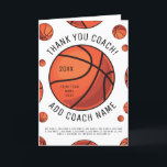 Entraîneur de basket-ball Merci Ajouter les noms d<br><div class="desc">Surprenez votre entraîneur de basket avec cette carte spéciale,  avec des boules de basket motif et texte personnalisé de votre choix. Ajoutez facilement votre propre texte en cliquant sur l'option "personnaliser ce modèle".</div>