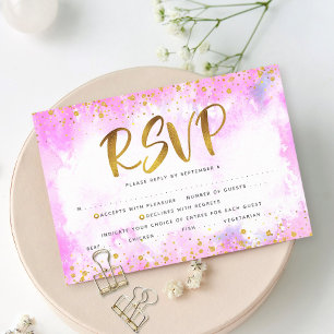 Entrée carte de réponse dorée Bat Mitzvah fille ro