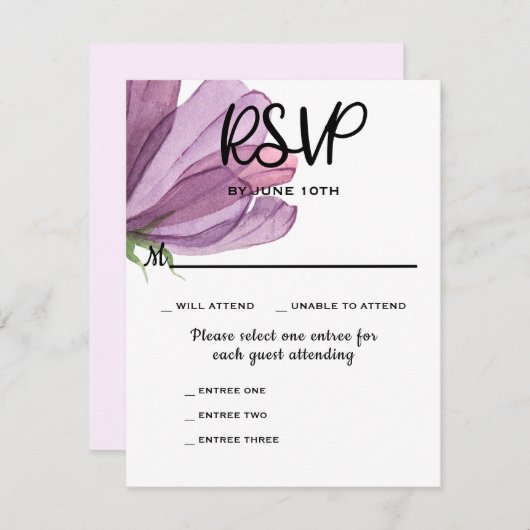 Entree Choices Elegant RSVP Wedding Response Card (Voorkant / Achterkant)