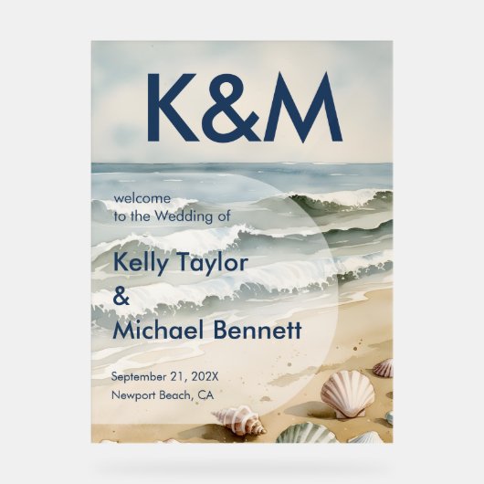 Entrée Mariage bleu côtier avec initiales (Recto)