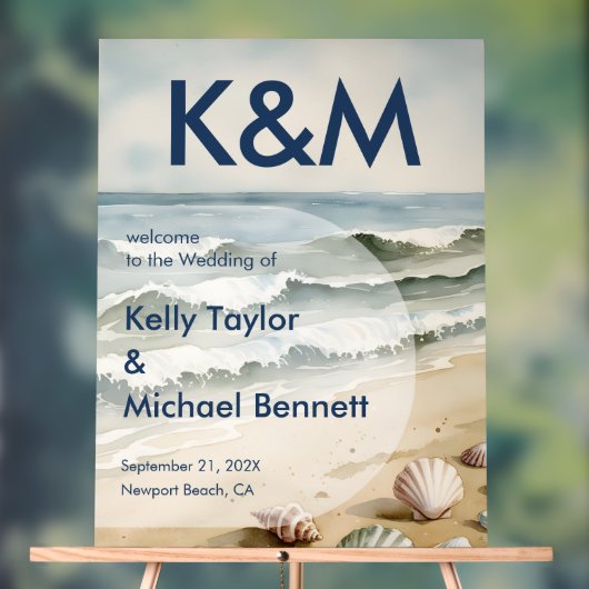 Entrée Mariage bleu côtier avec initiales (Neutre)