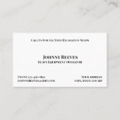 Entrepreneur Carte de visite de l'exploitant d'équ (Dos)