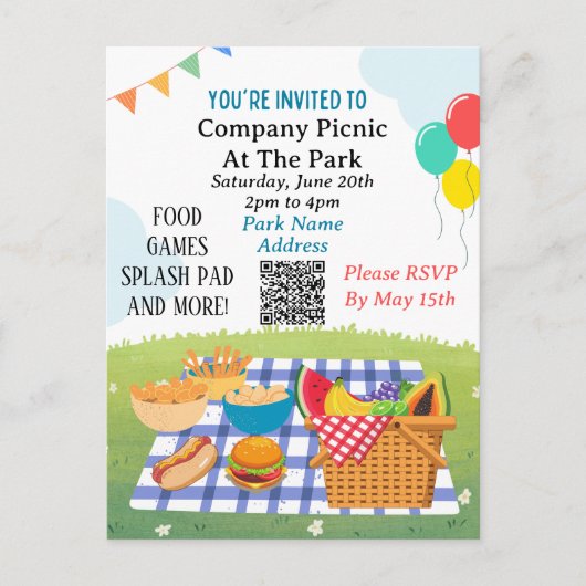 Entreprise Pique-nique Été Code QR Modèle Invitati (Devant)