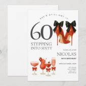 Entrer dans 60 Invitation Moderne Rouge et Noir (Devant / Derrière)