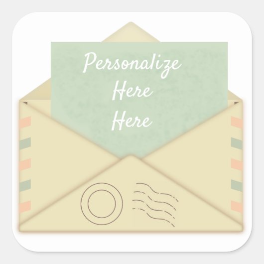  envelop en briefaankondiging vierkante sticker (Voorkant)