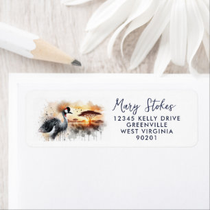 Envelop met eigen retouradres   Crane Bird Water Etiket