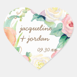 Envelop Seal Eenvoudig Modern Waterverf Bloemen Ro Hart Sticker