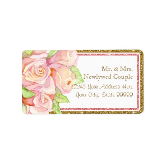 Envelope Adresetiket Waterverf Rose Bouquet Etiket (Voorkant)
