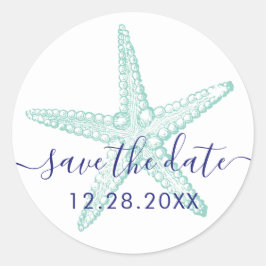 Envelope Seal Blue Blauwgroen Starfish Beach bruil Ronde Sticker