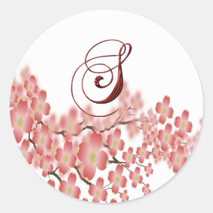 Envelope Seal Flowering Dogwood S Monogram Weddens Ronde Sticker