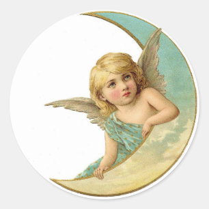 ENVELOPE SEAL STICKER: VICTORIAANS ANGEL EN MOON RONDE STICKER