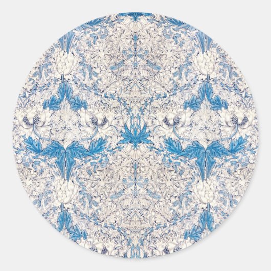 ENVELOPE SEAL : WILLIAM MORRIS : BLUE HONEYSUCKLE RONDE STICKER (Voorkant)