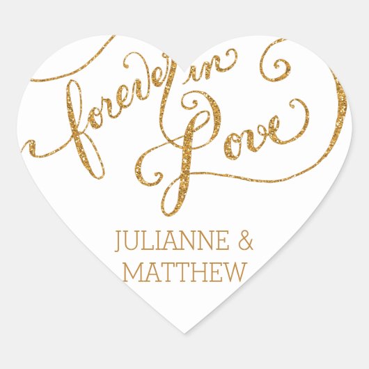 Envelope Seals Script Forever in Love Gold Glitter Hart Sticker (Voorkant)