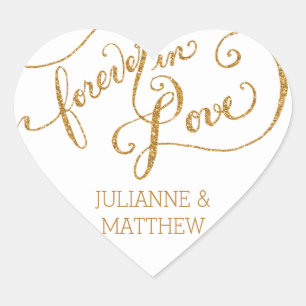 Envelope Seals Script Forever in Love Gold Glitter Hart Sticker