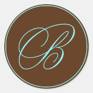 Envelope zegelchocolade en blauwe monogram bruilof ronde sticker