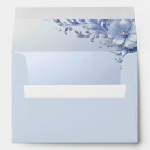 Enveloppe Fleurs Ornées Bleues avec Perles