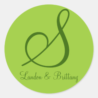 Envelopzegels: Subtiel monogram (groen) Ronde Sticker