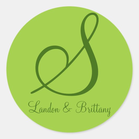 Envelopzegels: Subtiel monogram (groen) Ronde Sticker (Voorkant)