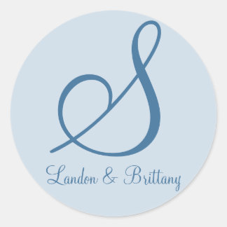 Envelopzegels: subtiele monogram (blauw) ronde sticker