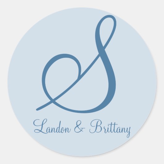 Envelopzegels: subtiele monogram (blauw) ronde sticker (Voorkant)