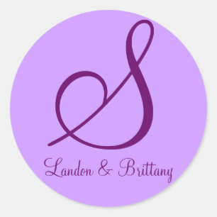 Envelopzegels: Subtle Monogram (Paars) Ronde Sticker