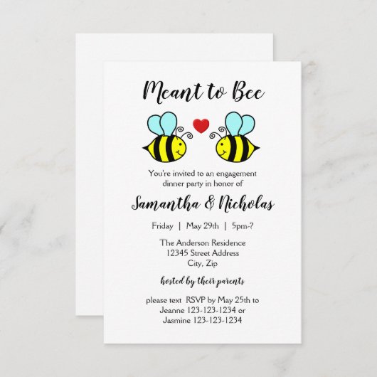Envie d'abeille - Invitation de dîner Fiançailles  (Devant / Derrière)
