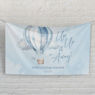 Envol ! Bannière de Baby Shower Montgolfière Bleue