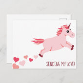 Envoyer l'amour rose Unicorn Coeurs Carte postale (Devant / Derrière)
