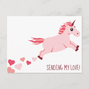 Envoyer l'amour rose Unicorn Coeurs Carte postale