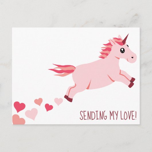 Envoyer l'amour rose Unicorn Coeurs Carte postale (Devant)
