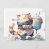 Envoyer une carte postale Boba Tea Cat à tous ceux (Devant / Derrière)