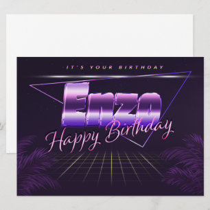 Enzo prénom carte rétro lilas pour anniversaire