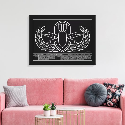 EOD Technical Drawing white Canvas Afdruk (Insitu (Woonkamer))