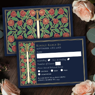 Épée florale médiévale bleue or RSVP de mariage