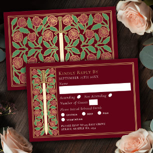 Épée florale médiévale rouge or RSVP de mariage