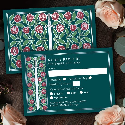 Épée florale médiévale sarcelle argentée RSVP de m