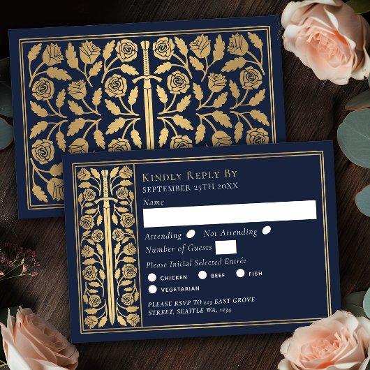 Épée Médiévale Bleue Or RSVP de Mariage