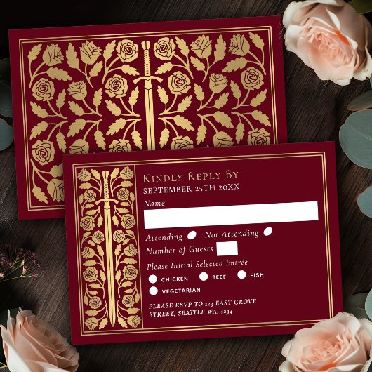 Épée Médiévale Rouge Or RSVP de Mariage