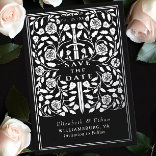 Épée Royale Médiévale Noire Carte de Mariage à Enr