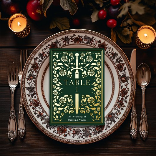 Épée Royale Médiévale Verte Carte de Table de Mari
