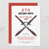 Épées Rouge et blanc Invitation de fête d'annivers (Devant / Derrière)