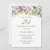 Éperche Floral Purple 21e anniversaire Invitation (Devant)