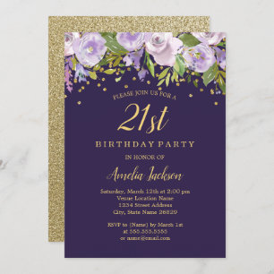 Éperche Floral Purple Gold 21e Invitation d'annive