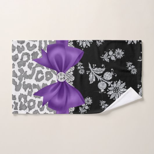Épersion florale Glam Purple Bow-Grey Léopard-Arge (Serviette à main)