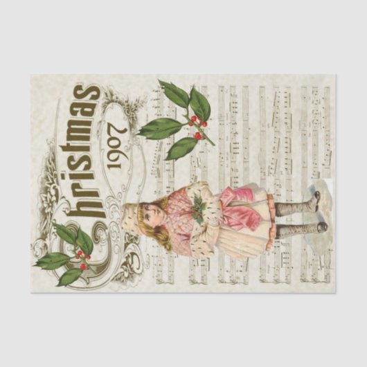 Ephemera1907 Kerstmis Carol Holly Berry Decoupage Tissuepapier (Voorkant)