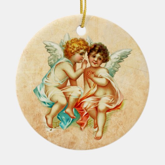  Ephemera Angel Cherubs Illustratie Keramisch Ornament (Voorkant)