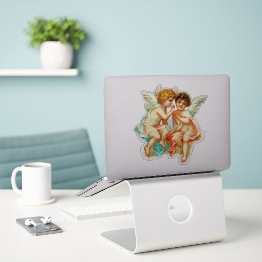 Ephemera Angel Cherubs Illustratie Sticker (Laptop op bureau)