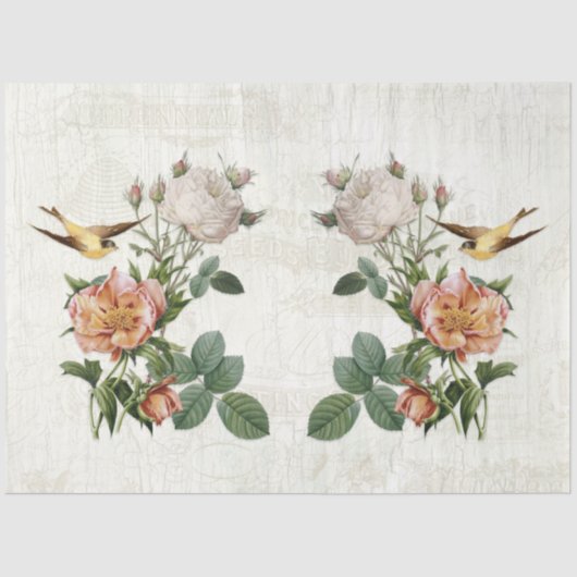  Ephemera Botanische Vogels Bloemen Decoupage Tissuepapier (Voorkant)