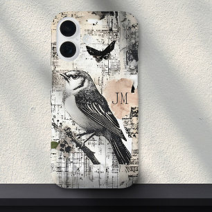  Ephemera Collage Bird Scrapbook Monogram iPhone 16 Hoesje