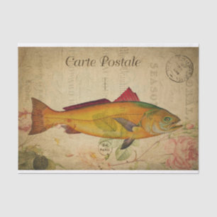 Ephemera Colorful Salmon Bass Fish Decoupage Tissuepapier